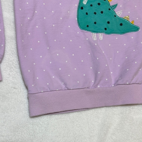 Girls Purple polka dot Dinosaur appliqué Sweatshirt size 6 - Picture 2 of 4